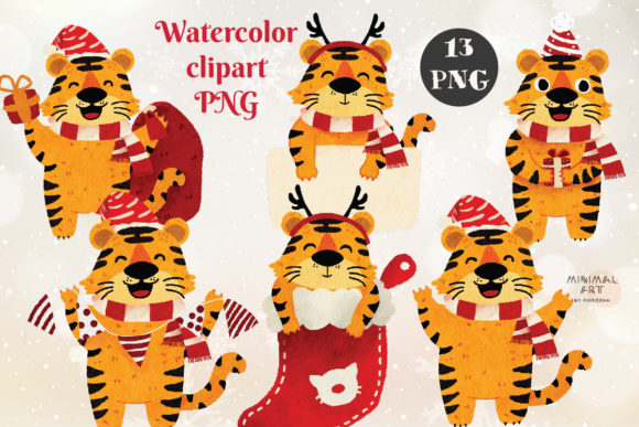 13 Christmas Tiger Cute Clip Art PNG for Festive Illustrations