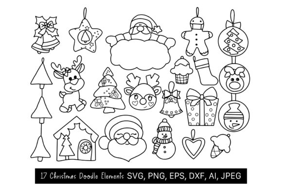 17 Christmas Doodle Elements, SVG for Branding and Illustrations