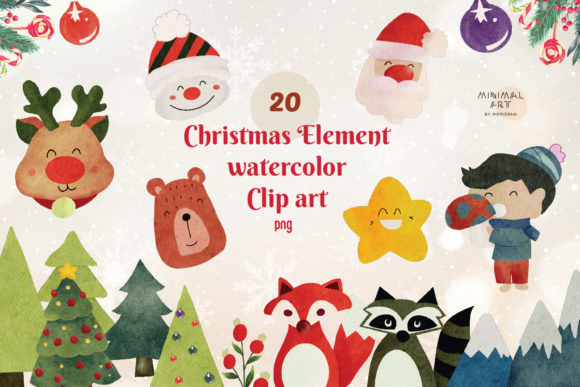 20 Elements Christmas Watercolor PNG for Branding and Illustrations