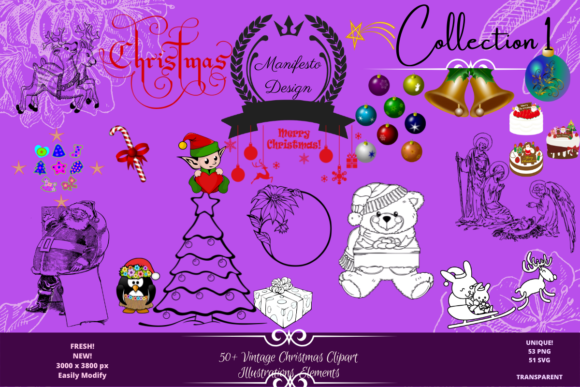 50 Gorgous Christmas Clipart Elements for Illustrations