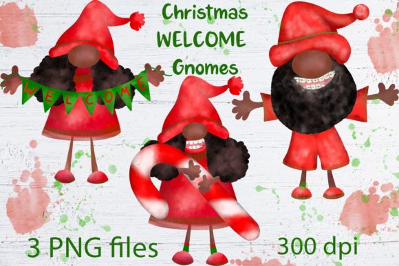 African American Christmas Gnome Family Illustration