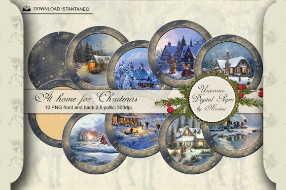 At HOME for CHRISTMAS 3 inch Circles Illustrations