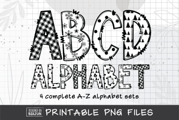 Black Christmas Alphabet Sublimation for Illustrations
