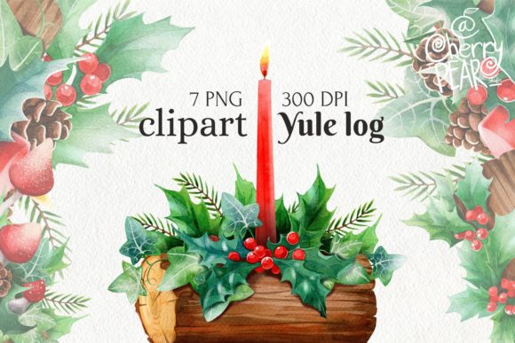 Christmas Clipart, Yule Log Clipart PNG for Editorial and Web Design