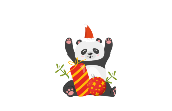 Christmas Illustration Happy Panda Cute for Commercial Use