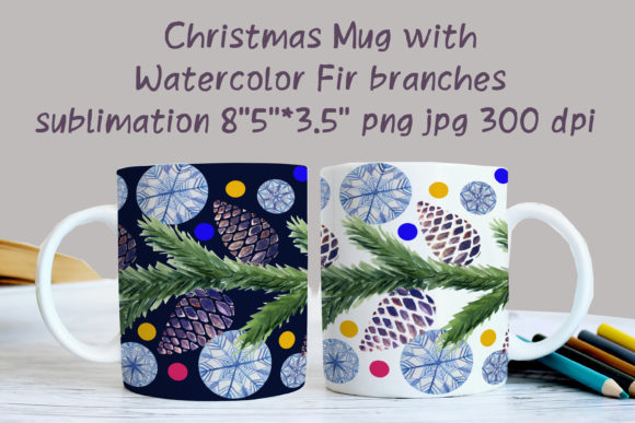 Christmas Mug Fir Branches Sublimation Illustrations
