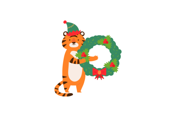 Christmas Tiger Animal Decoration Illustrations