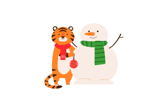 Christmas Tiger Snowman Decoration Illustrations