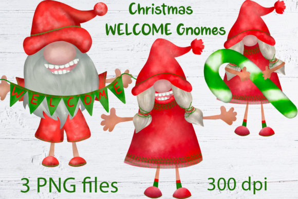 Christmas Welcome Gnome Family Clipart for Festive Illustrations