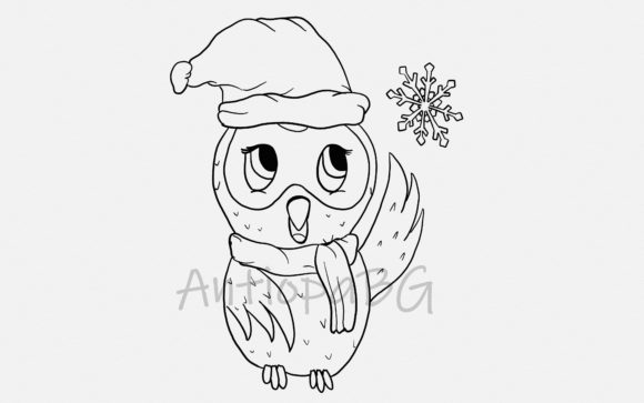 Cute Christmas Owl Outline Illustration for Branding