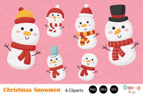 Cute Christmas Snowmen Set Clipart for Festive Illustrations