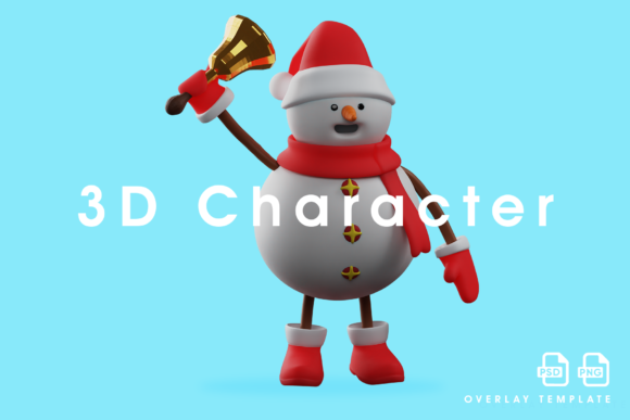 Funny Snowman 3D with a Christmas Bell Illustration