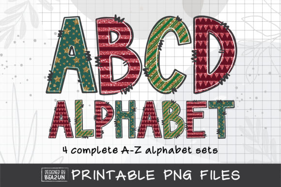 Gold Red Christmas Alphabet Sublimation for Editorial Design