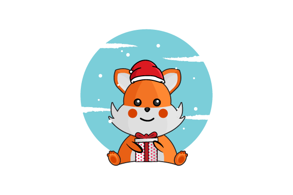 Illustration Fox Wearing Christmas Hat for Digital Products