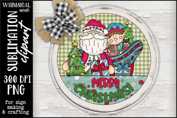 Merry Christmas Round Santa Scene Illustration