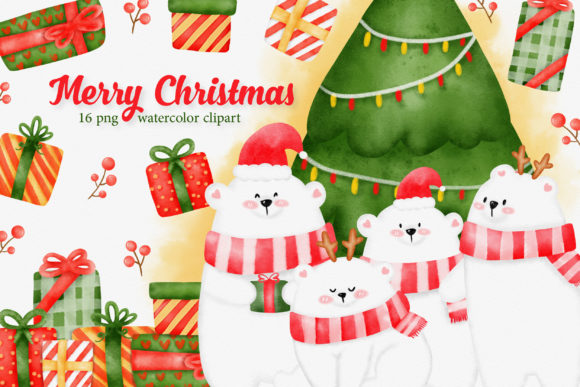 Polar Bear Merry Christmas Clipart Illustration
