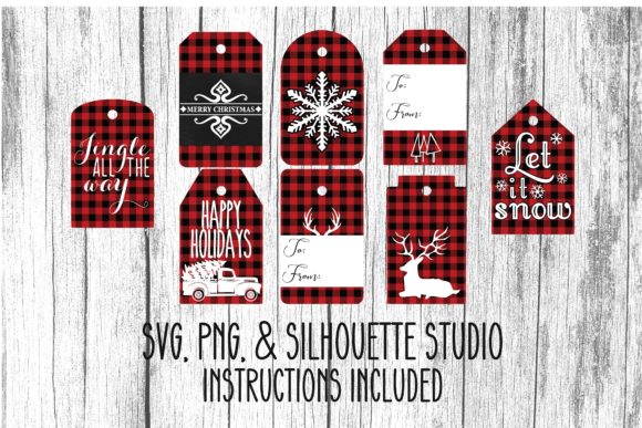 Red Buffalo Check Christmas Tags Illustrations