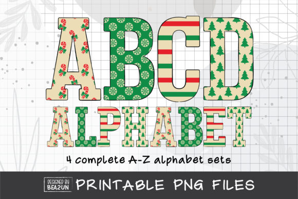 Shabby Christmas Alphabet Sublimation Illustrations