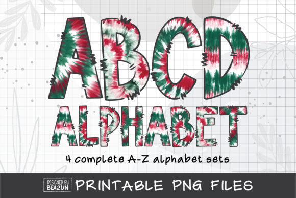 Tie Dye Christmas Alphabet Sublimation Illustrations