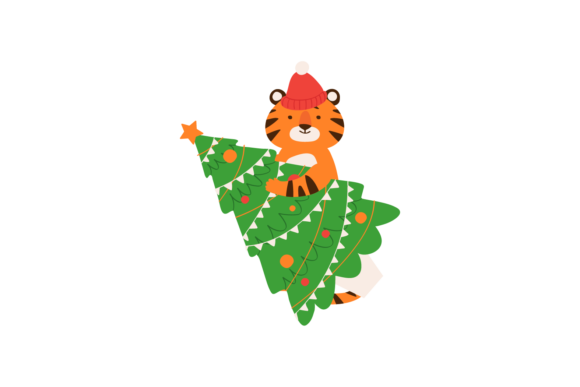 Tiger Tree Christmas Decoration SVG Illustration