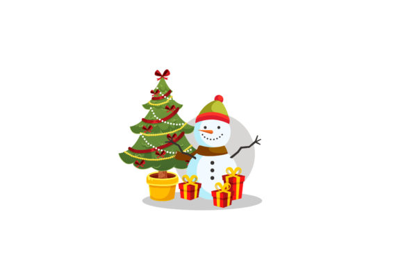 Tree and Snowman Christmas Illustration for Digital Sellers