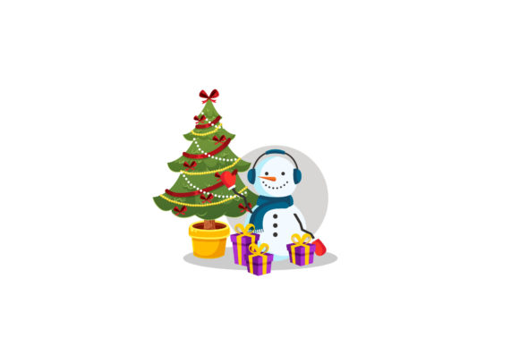 Tree, Snowman, and Gift Christmas Vector Illustrations
