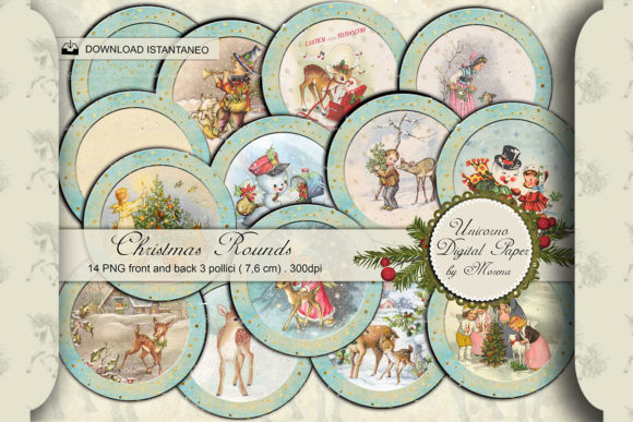 Vintage Christmas Children Rounds Illustrations